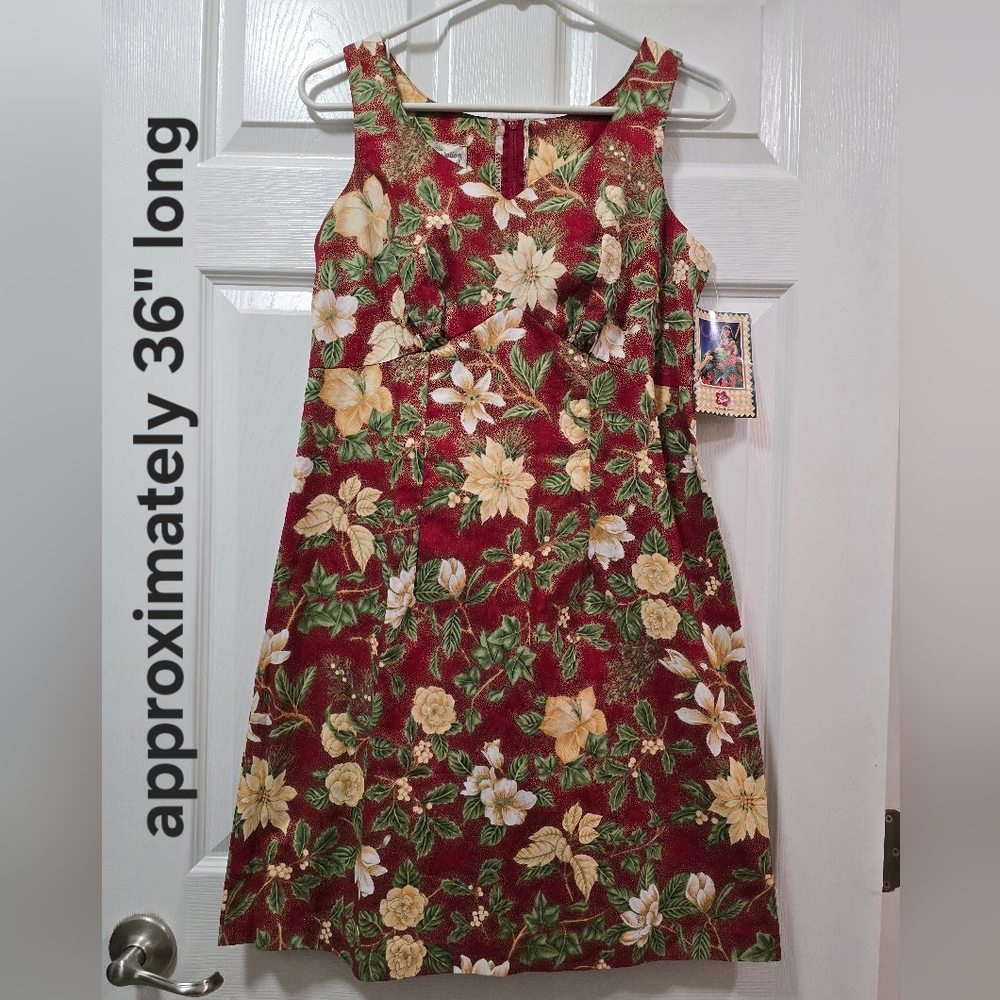 Vintage Hilo Hattie The Hawaiin Original Christmas Dress Poinsettia Magnolias 8